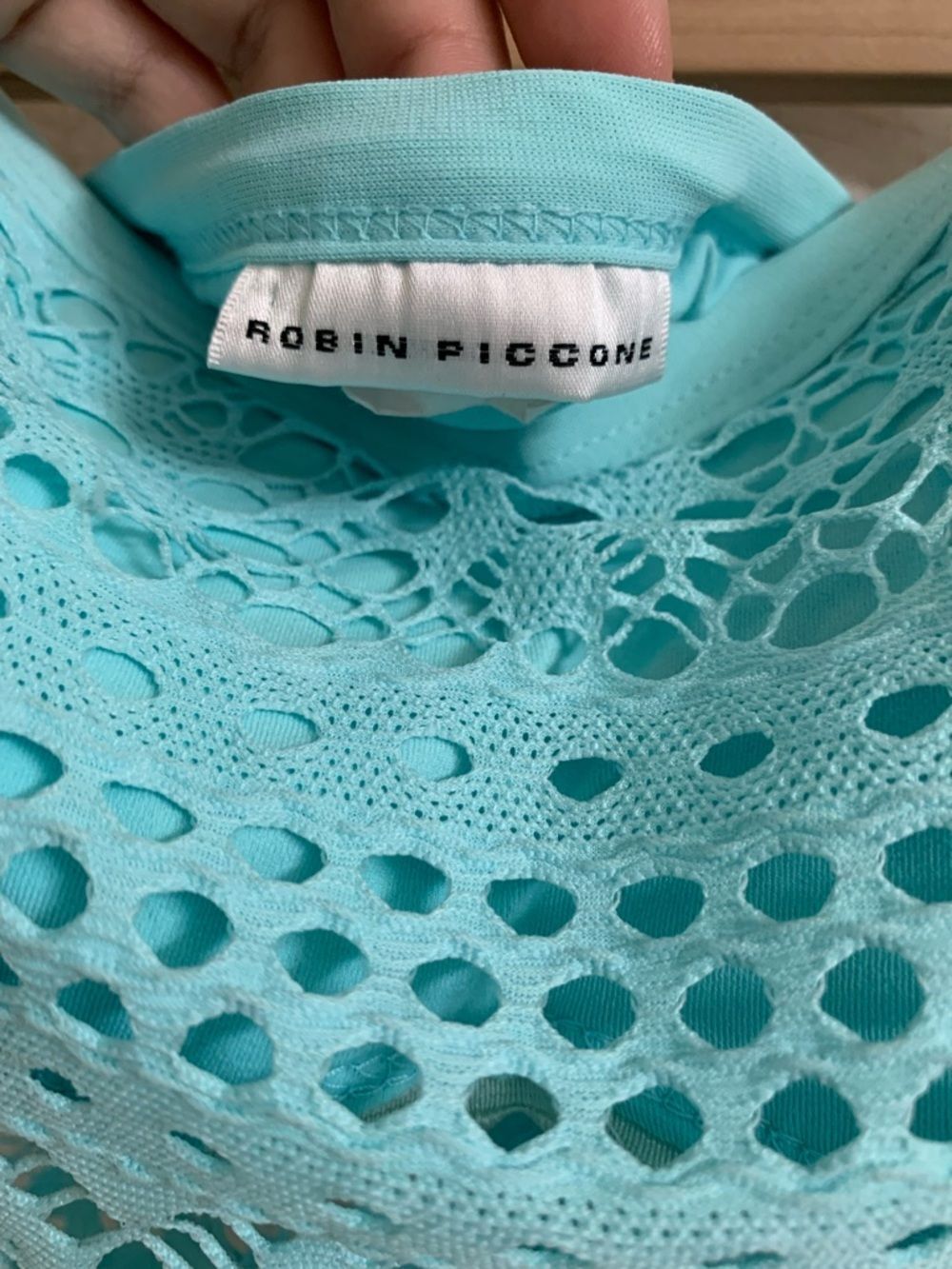 Robin Piccone Y2K Aqua Crochet Eyelet Halter Tankini Top Tie Back Medium - Picture 5 of 6